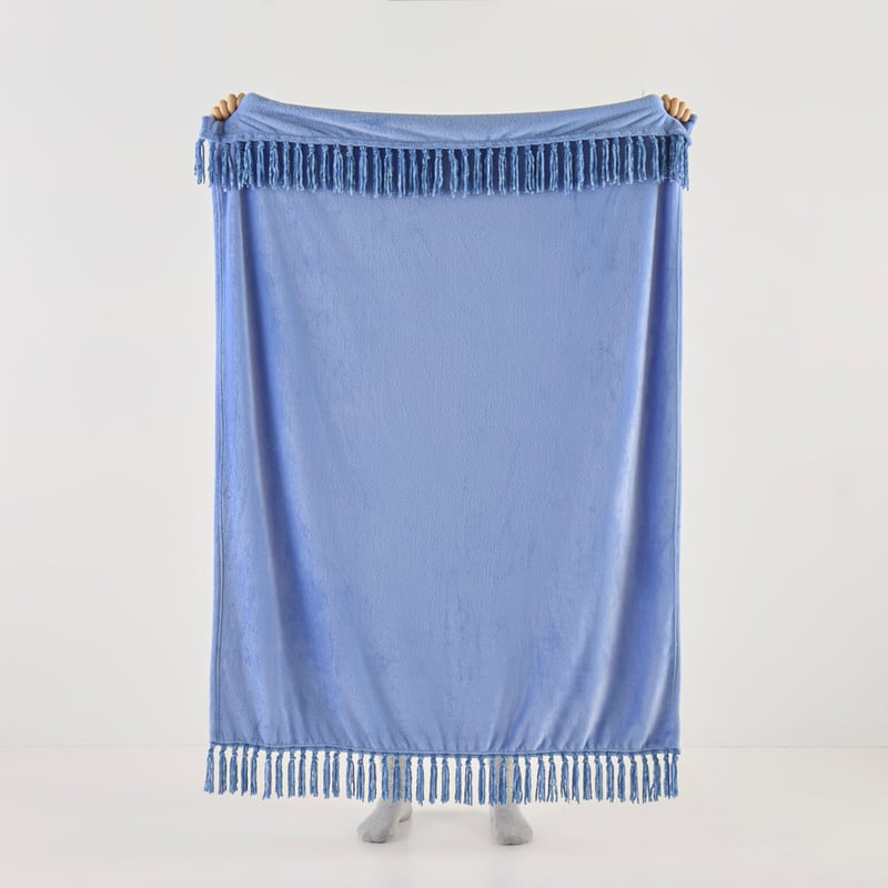 Aspen Blue Fleece Tassel Throw
