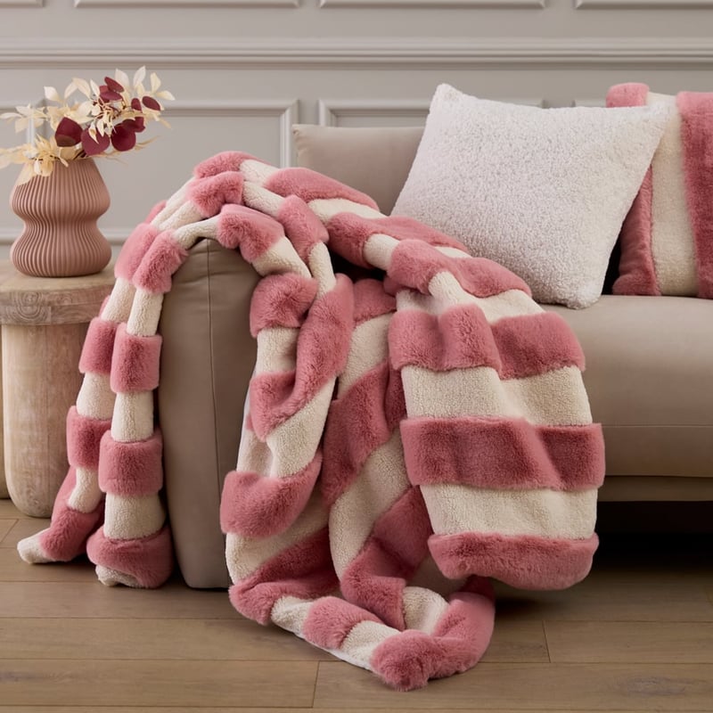 Neve Natural & Pink Stripe Fur Throw