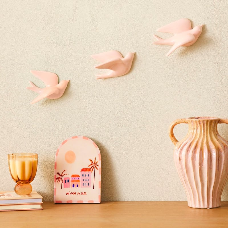 Flying Swallow Pink Birds Set of 3