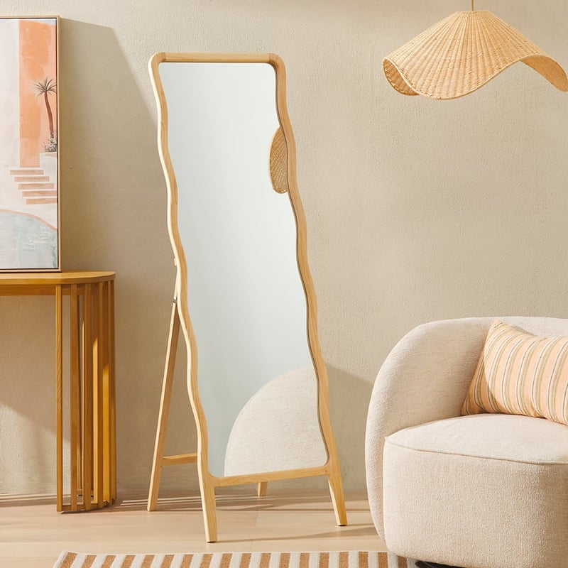 Wavey Natural Floor Mirror