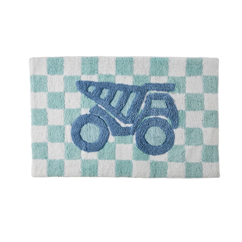 Kids Construction Check Blue & Mint Bath Mat