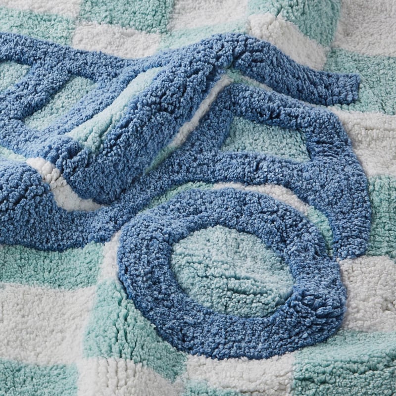 Kids Construction Check Blue & Mint Bath Mat