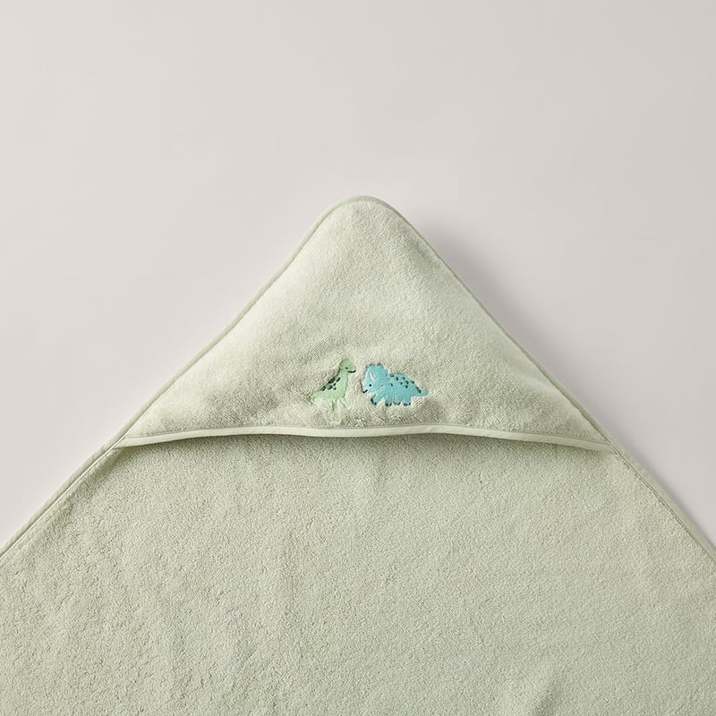 Australian Cotton Soft Sage Dino Hooded Towel