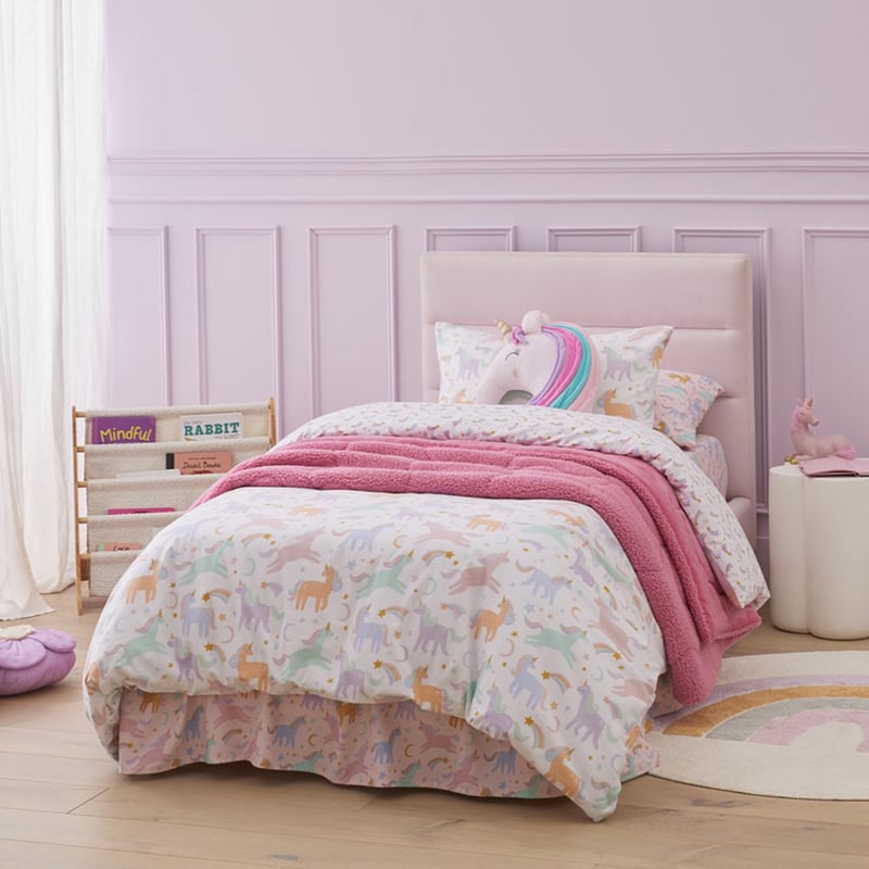 Moonlight Unicorn White Flannelette Cot Quilt Cover Set