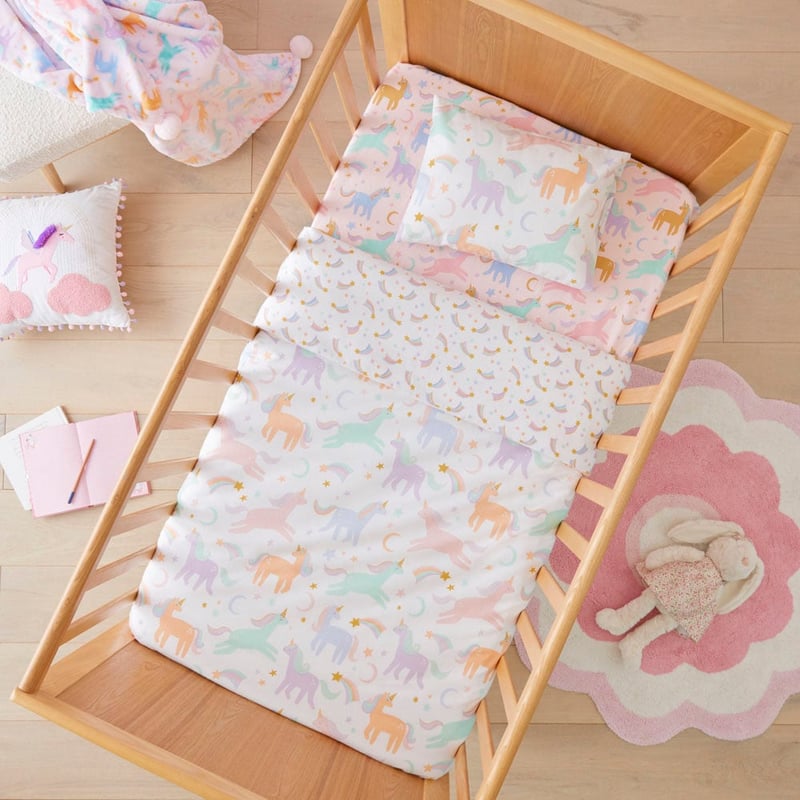 Moonlight Unicorn White Flannelette Cot Quilt Cover Set