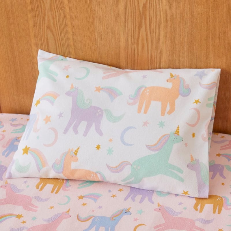 Moonlight Unicorn White Flannelette Cot Quilt Cover Set