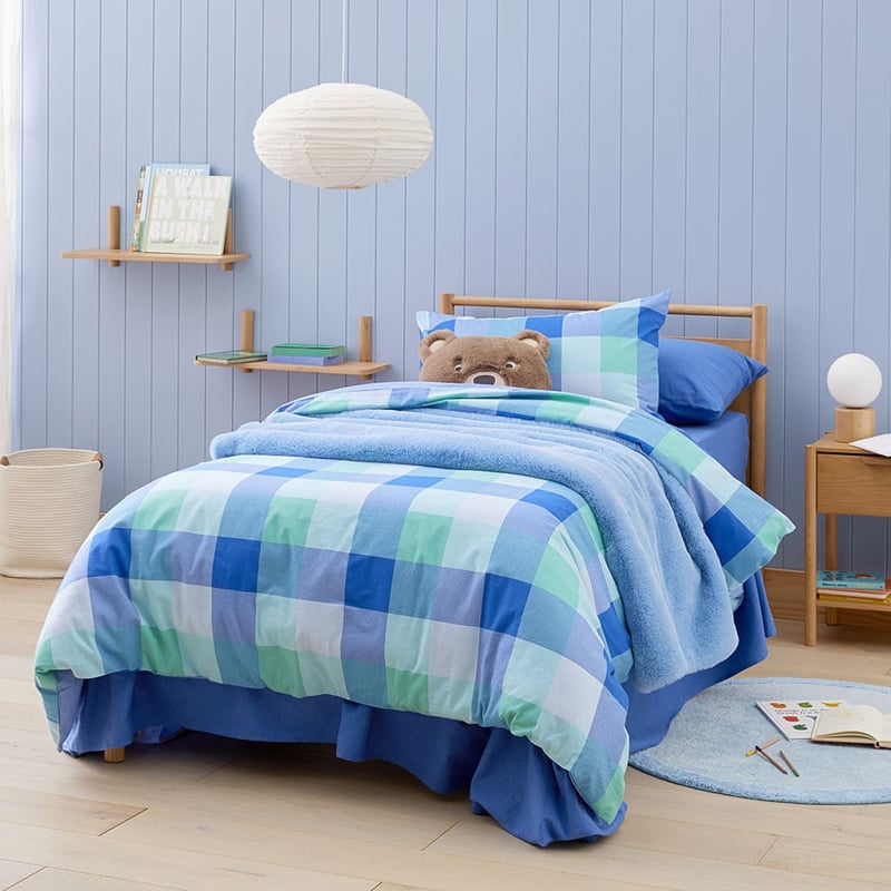 Henry Check Blue Flannelette Quilt Cover Set