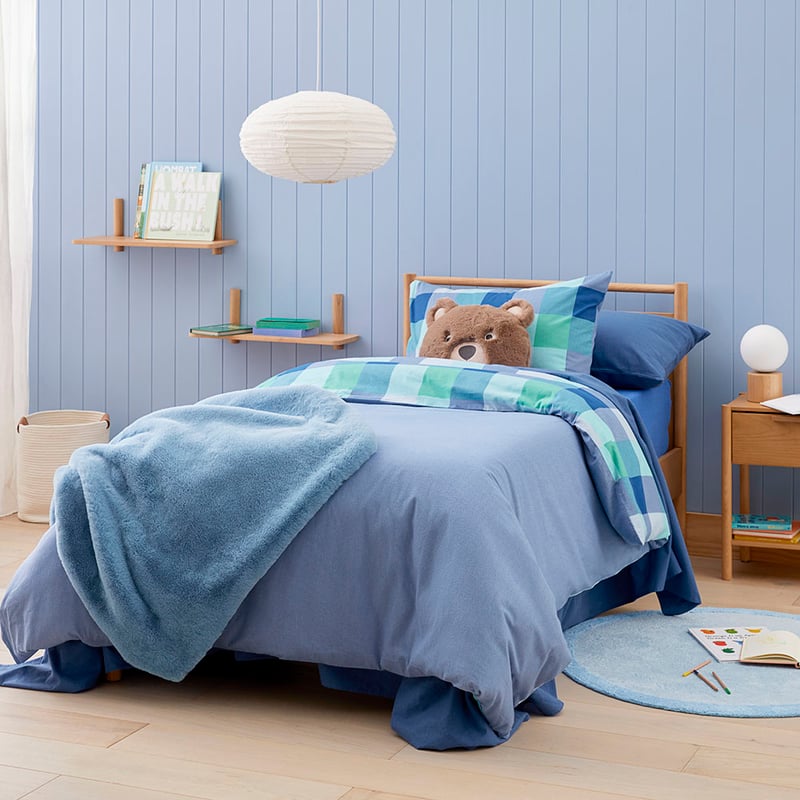 Henry Check Blue Flannelette Quilt Cover Set
