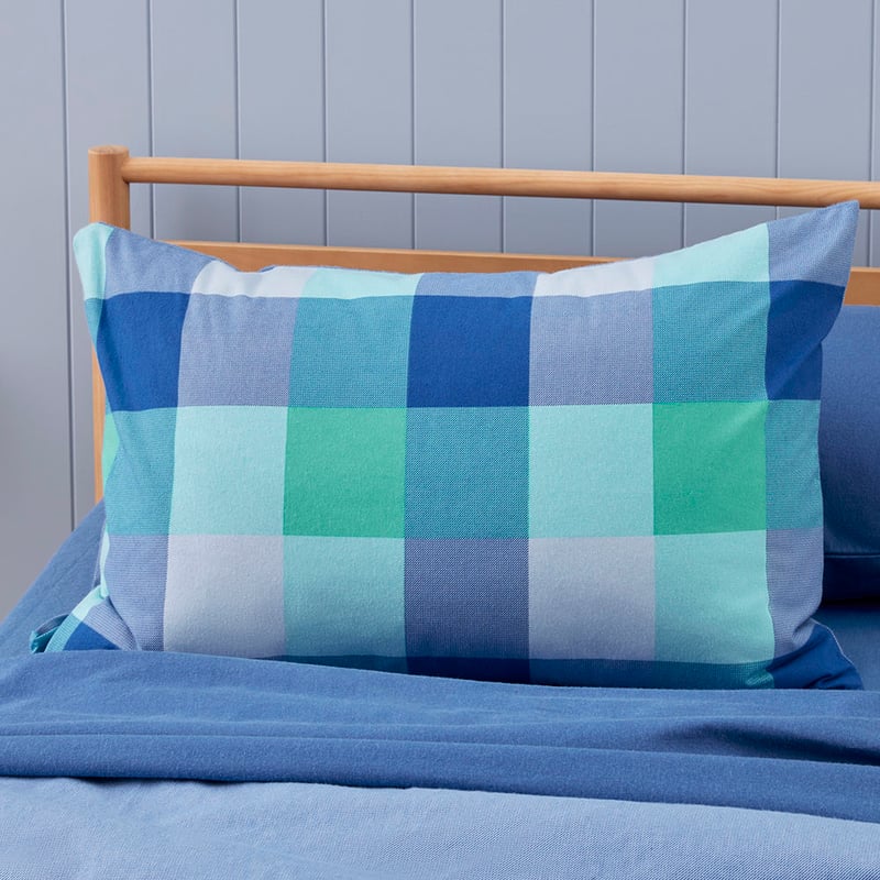 Henry Check Blue Flannelette Quilt Cover Set