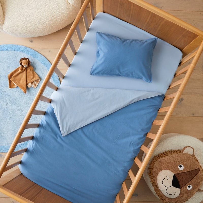 Stonewashed Cotton Chambray Denim Cot Quilt Cover Set