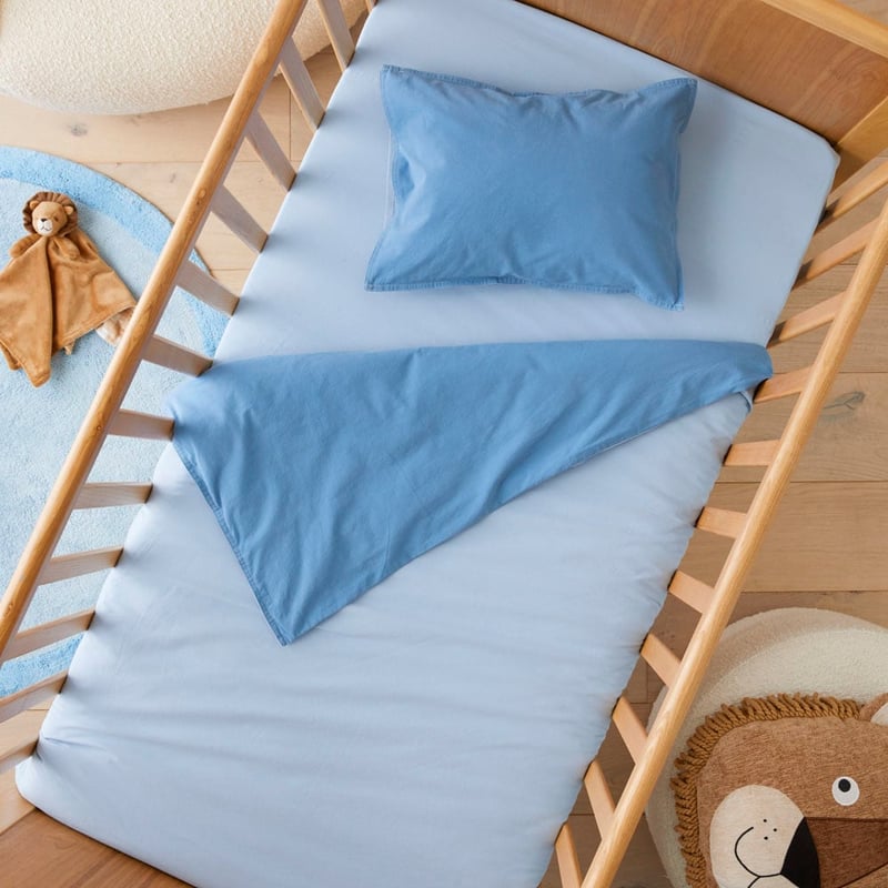 Stonewashed Cotton Chambray Denim Cot Quilt Cover Set