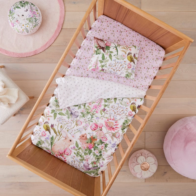 Fleur Harris Woodlands Springtime White Cot Quilt Cover Set