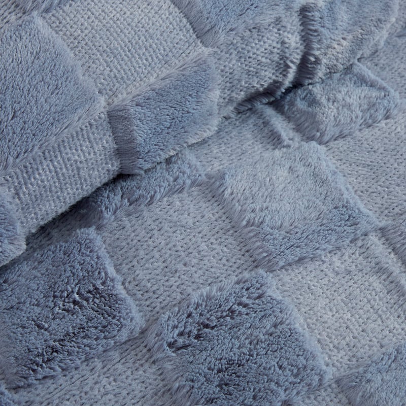 Dustin Check Faux Fur Dusty Blue Quilt Cover Set