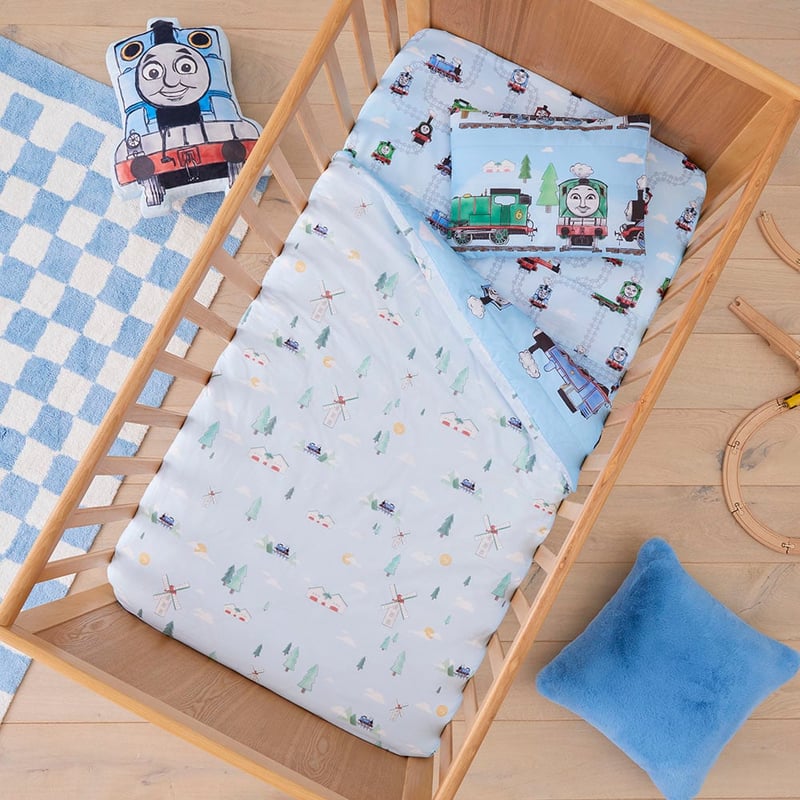 Mattel Thomas The Tank Engine Blue Cot Quilted Quilt Cover Set