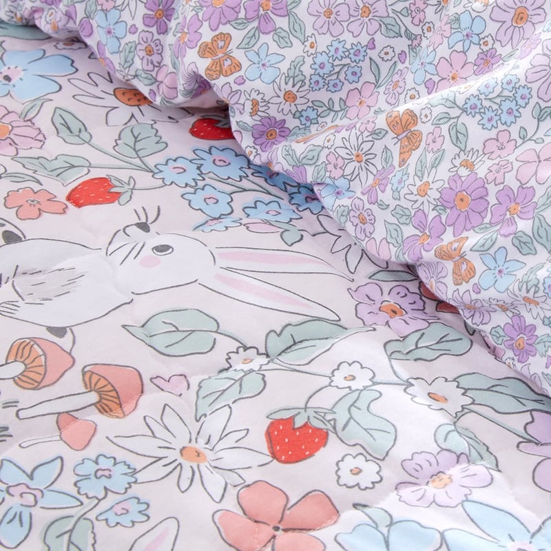 Bouncing Bunnies Blush Quilted Jersey Quilt Cover Set