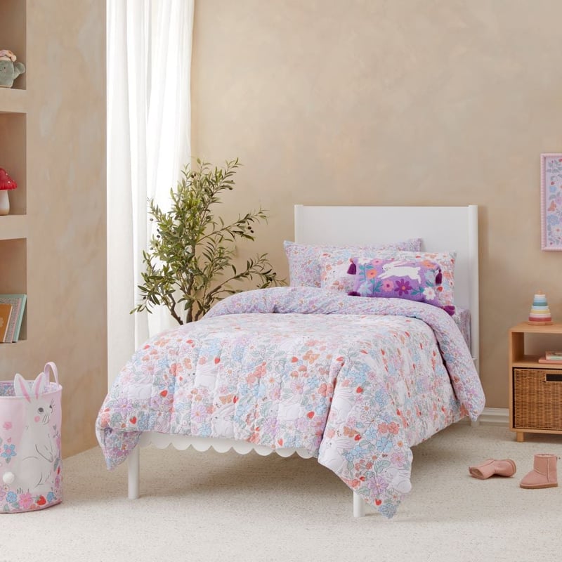 Bouncing Bunnies Blush Quilted Jersey Quilt Cover Set