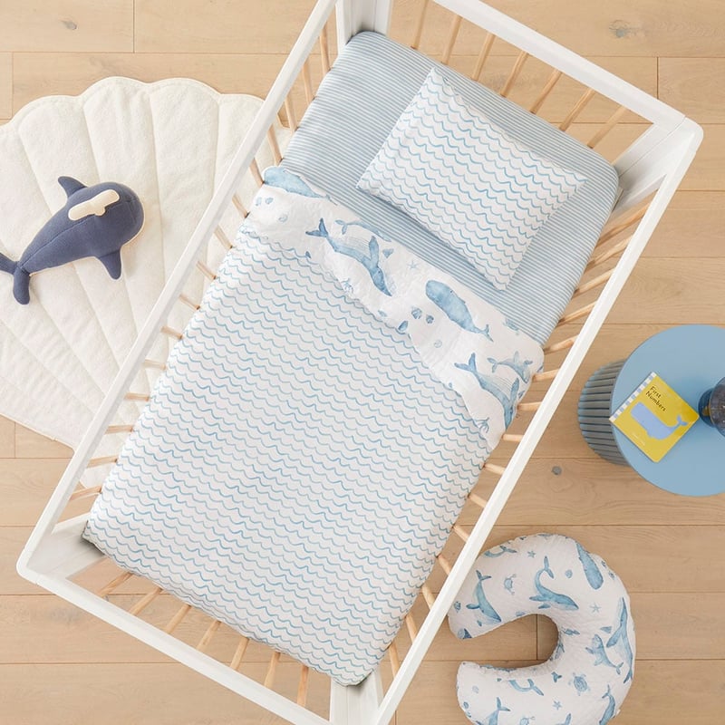 Whale Wonder White Quilted Cot Quilt Cover Set