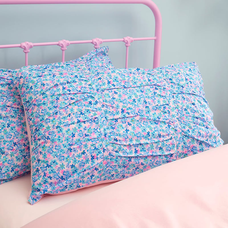 Heirloom Iris Cornflower Ruched Quilt Cover Set