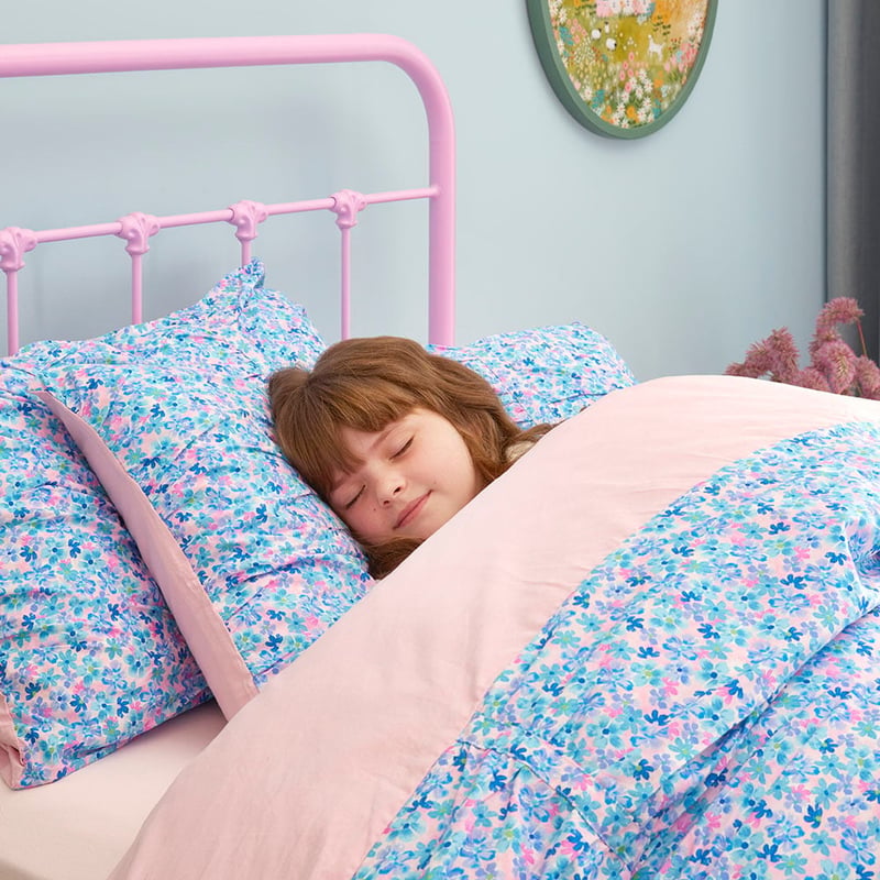 Heirloom Iris Cornflower Ruched Quilt Cover Set