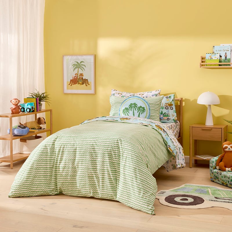 Jungle Trucks Mint Quilt Cover Set