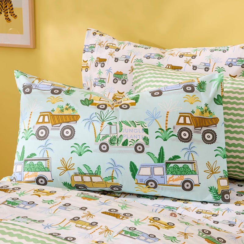 Jungle Trucks Mint Quilt Cover Set