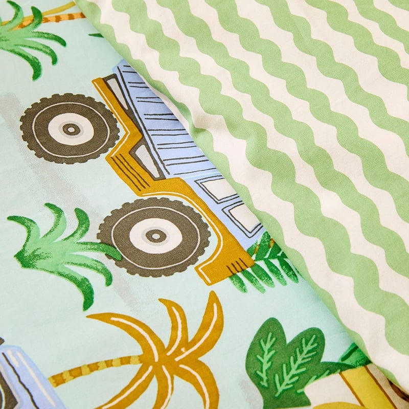 Jungle Trucks Mint Quilt Cover Set