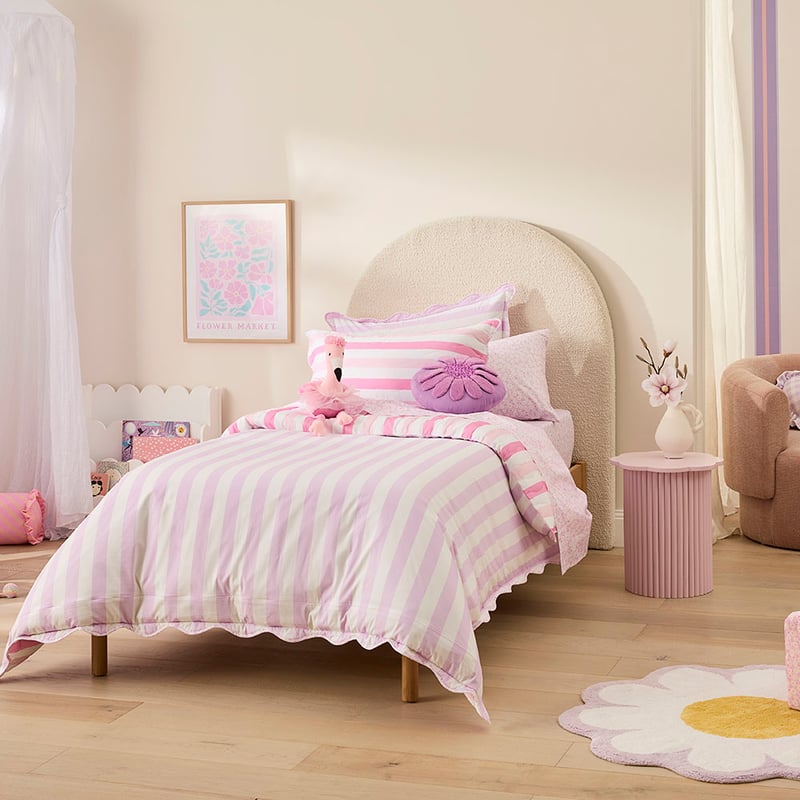 Nina Stripe Scallop Pink Quilted Quilt Cover Set
