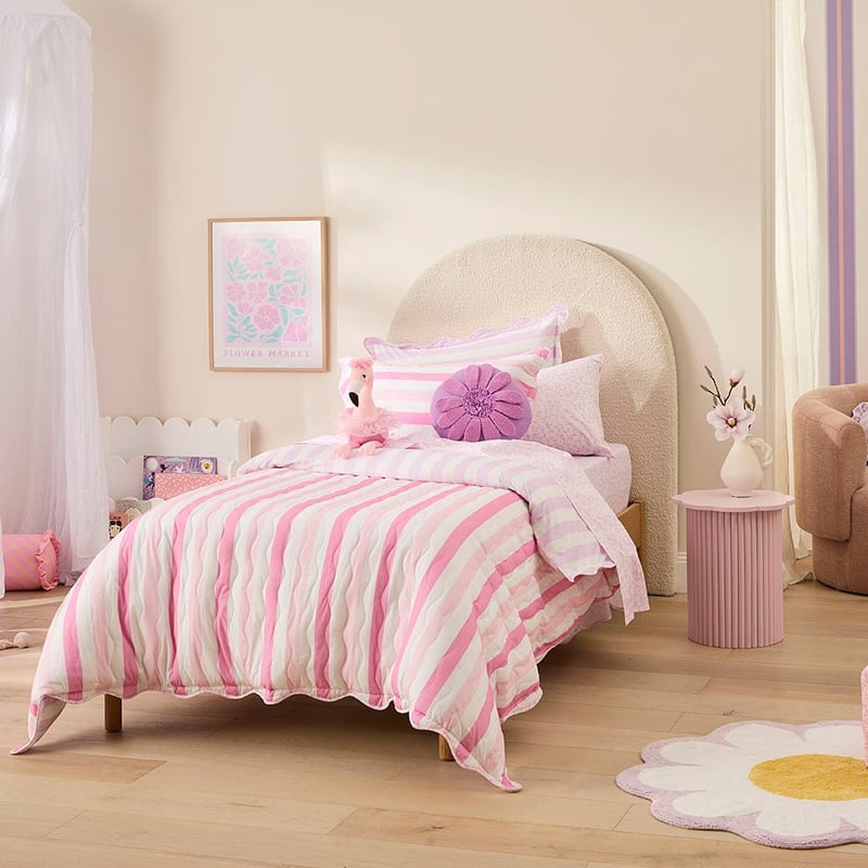 Nina Stripe Scallop Pink Quilted Quilt Cover Set