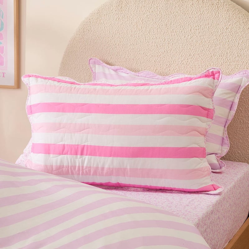 Nina Stripe Scallop Pink Quilted Quilt Cover Set