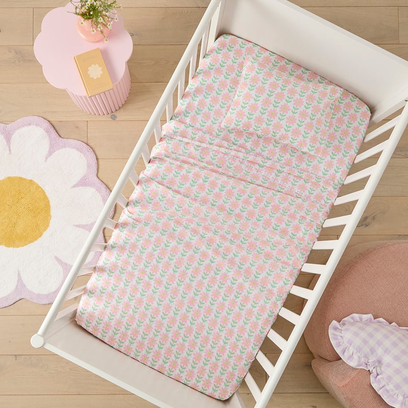 Happy Daisy White Cot Sheet Set