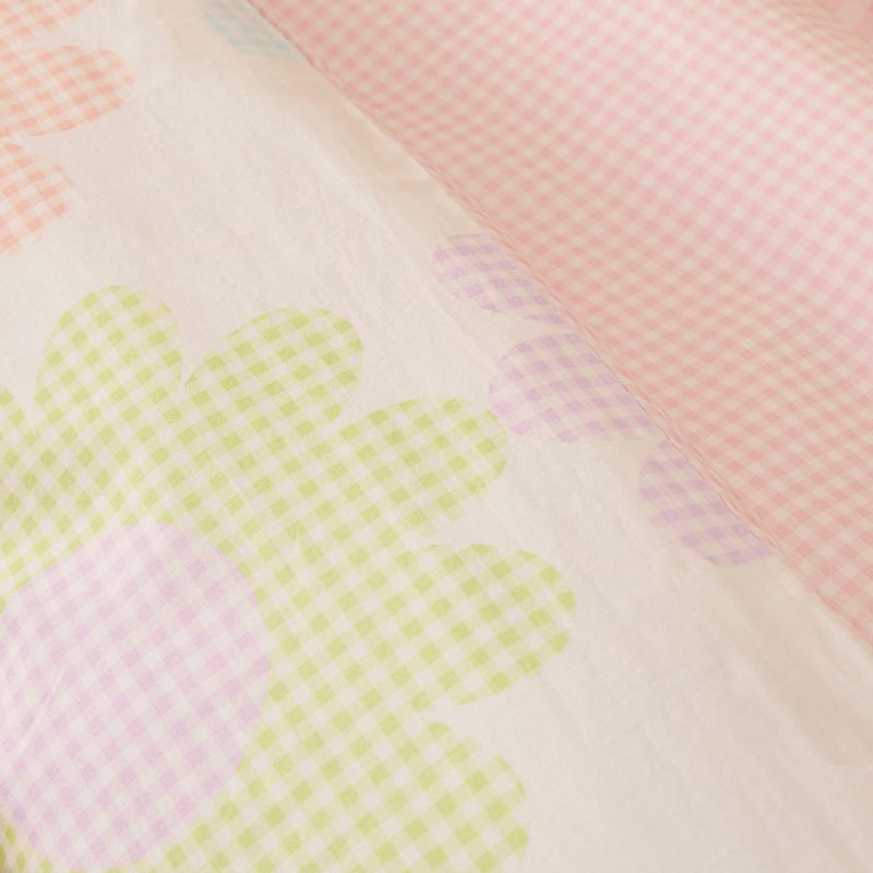 Gingham Flower Ruffle White Quilt Cover Set