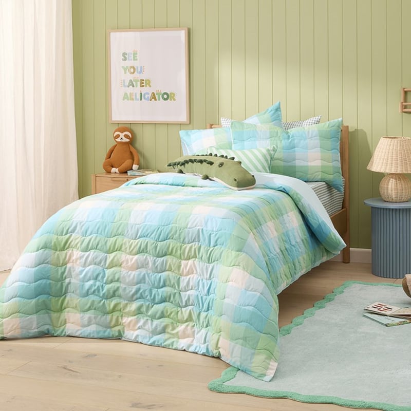 Samuel Check Blue Quilted Quilt Cover Set