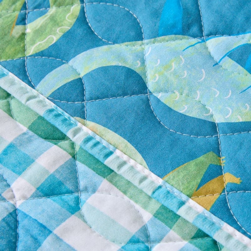 Dinosaur Habitat Blue Green Quilted Coverlet