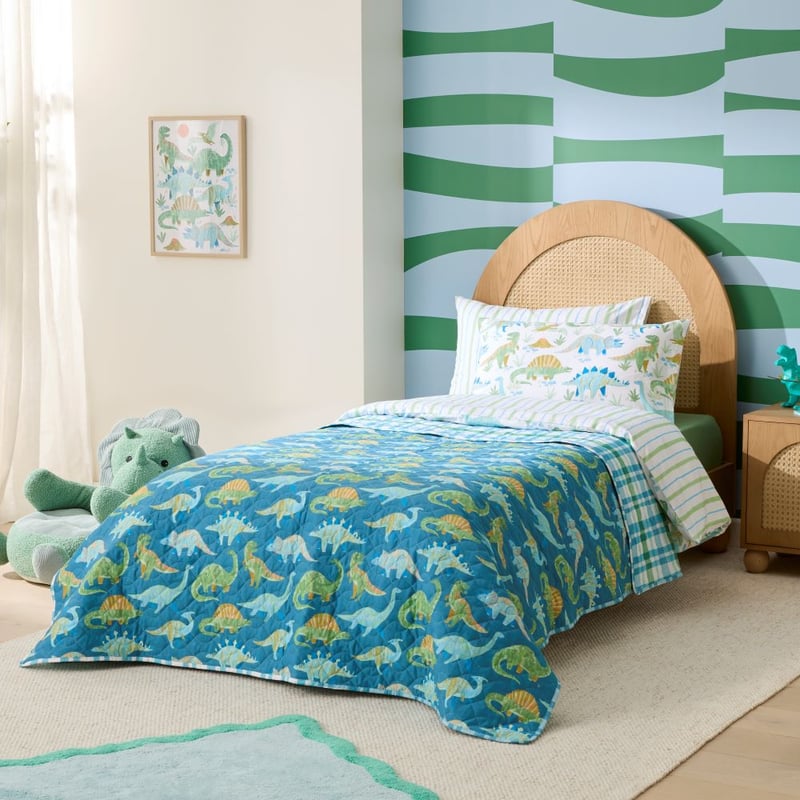 Dinosaur Habitat Blue Green Quilted Coverlet