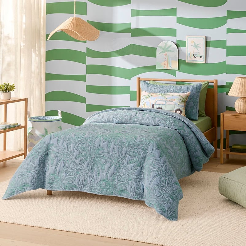 Palm Blue Quilted Quilt Cover Set