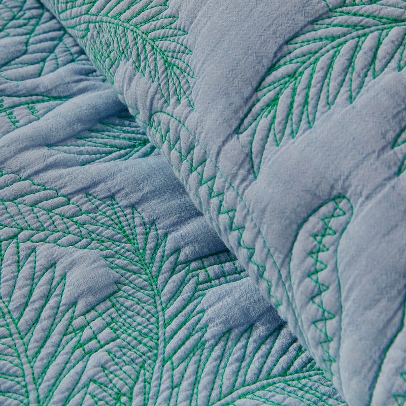 Palm Blue Quilted Quilt Cover Set