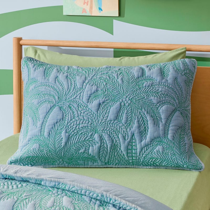 Palm Blue Quilted Quilt Cover Set