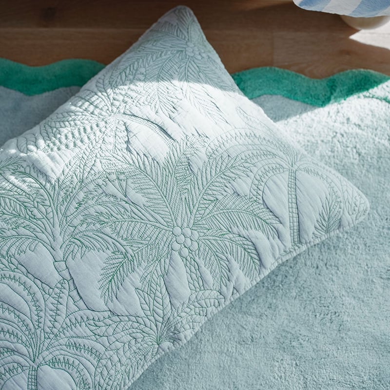 Palm Blue Quilted Quilt Cover Set