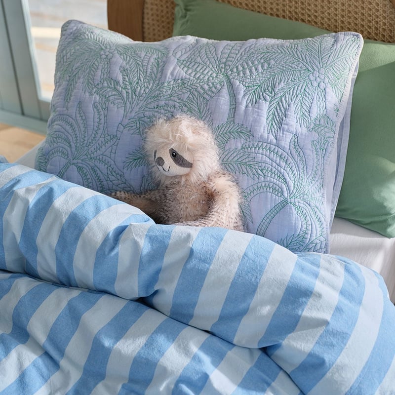 Palm Blue Quilted Quilt Cover Set