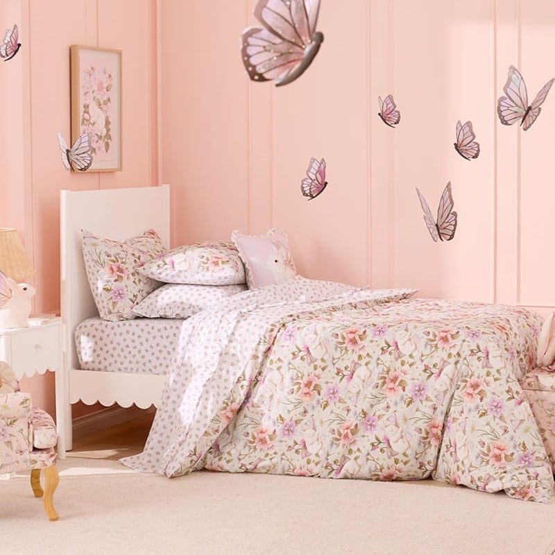 Fleur Harris Sleeping Flutterbunny Soft Fern Quilt Cover Set