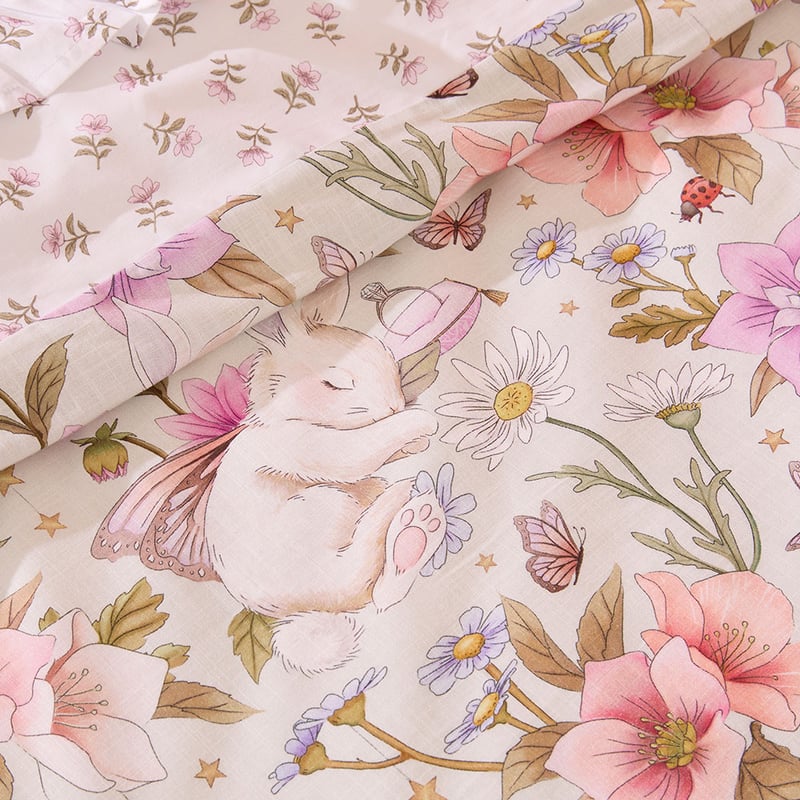 Fleur Harris Sleeping Flutterbunny Soft Fern Quilt Cover Set