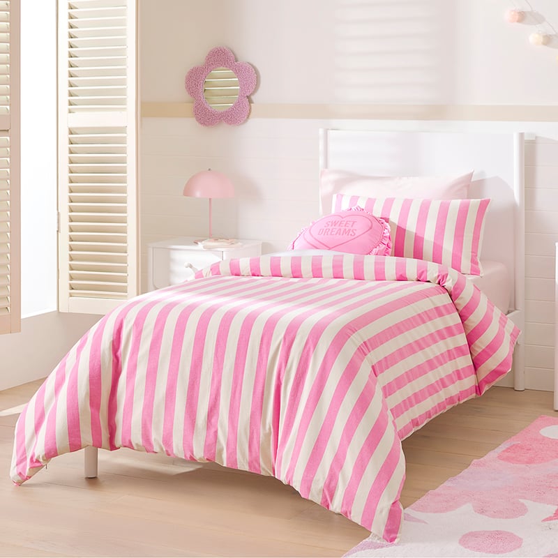 Stonewashed Pink & Cream Stripe Quilt Cover Set