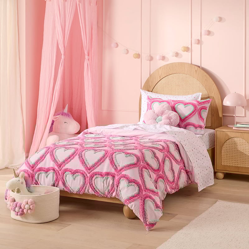 Tufted Heart Pink Quilt Cover Set