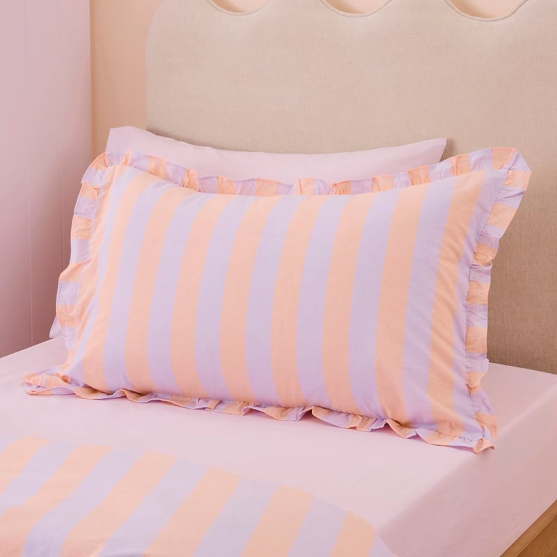 Stonewashed Tangerine Lilac Ruffle Stripe Quilt Cover Set