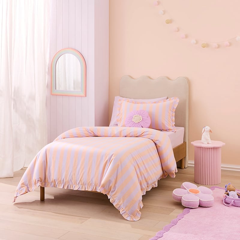 Stonewashed Tangerine Lilac Ruffle Stripe Quilt Cover Set