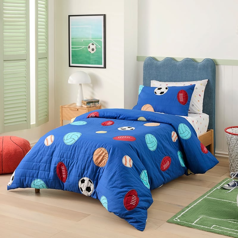 Sports Balls Navy Quilted Quilt Cover Set