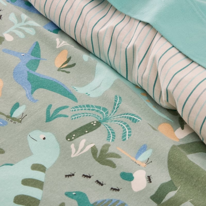 Dino Zone Green Flannelette Quilt Cover Set