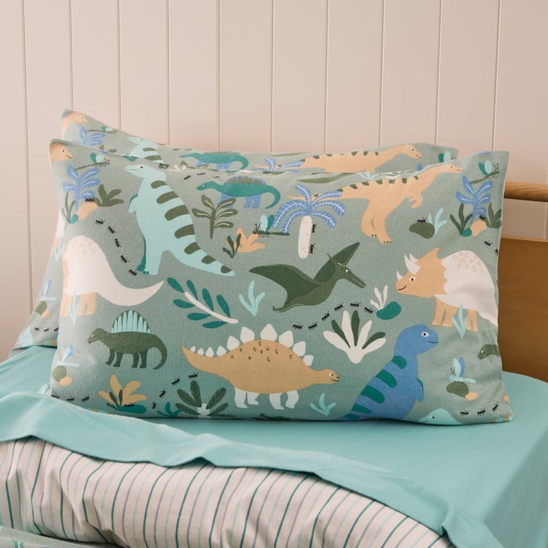 Dino Zone Green Flannelette Quilt Cover Set