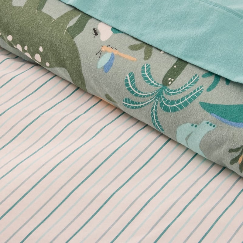 Dino Zone Green Flannelette Quilt Cover Set