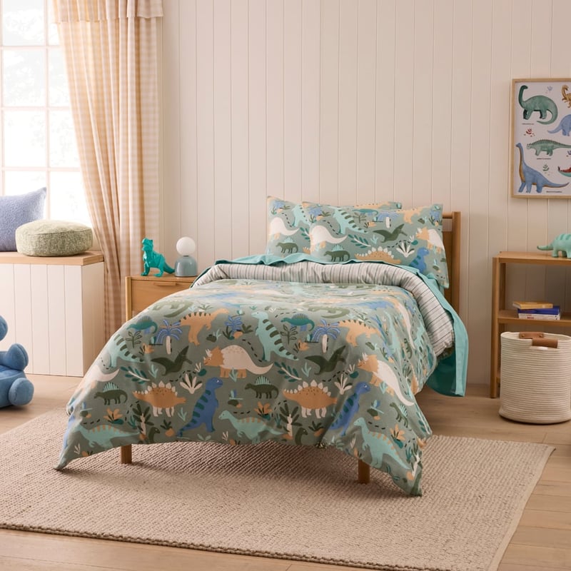 Dino Zone Green Flannelette Quilt Cover Set